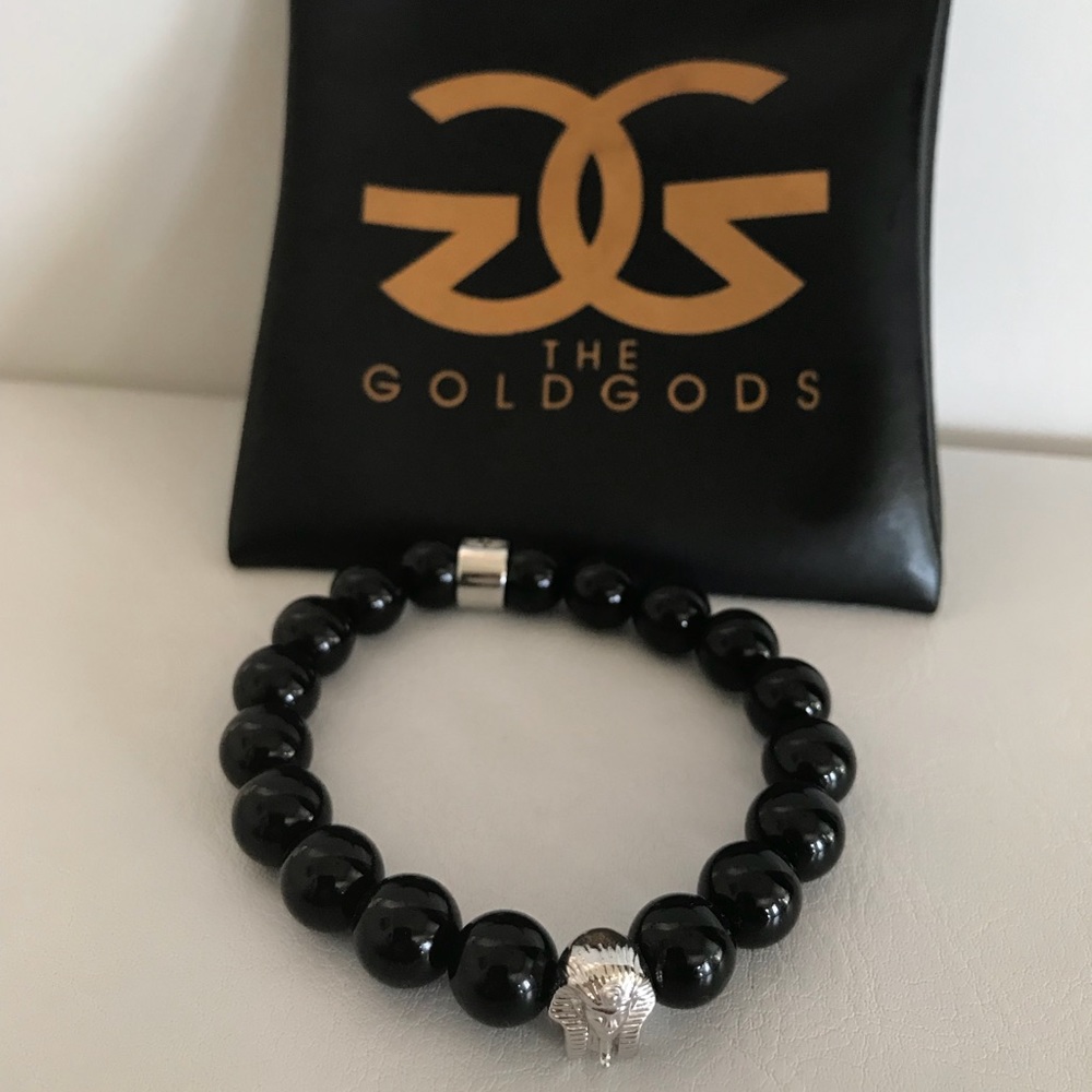 GLOSSY BLACK PHARAOH BEADED BRACELET